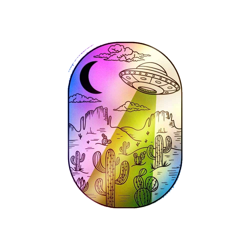 Spaceship In Desert Holographic Sticker